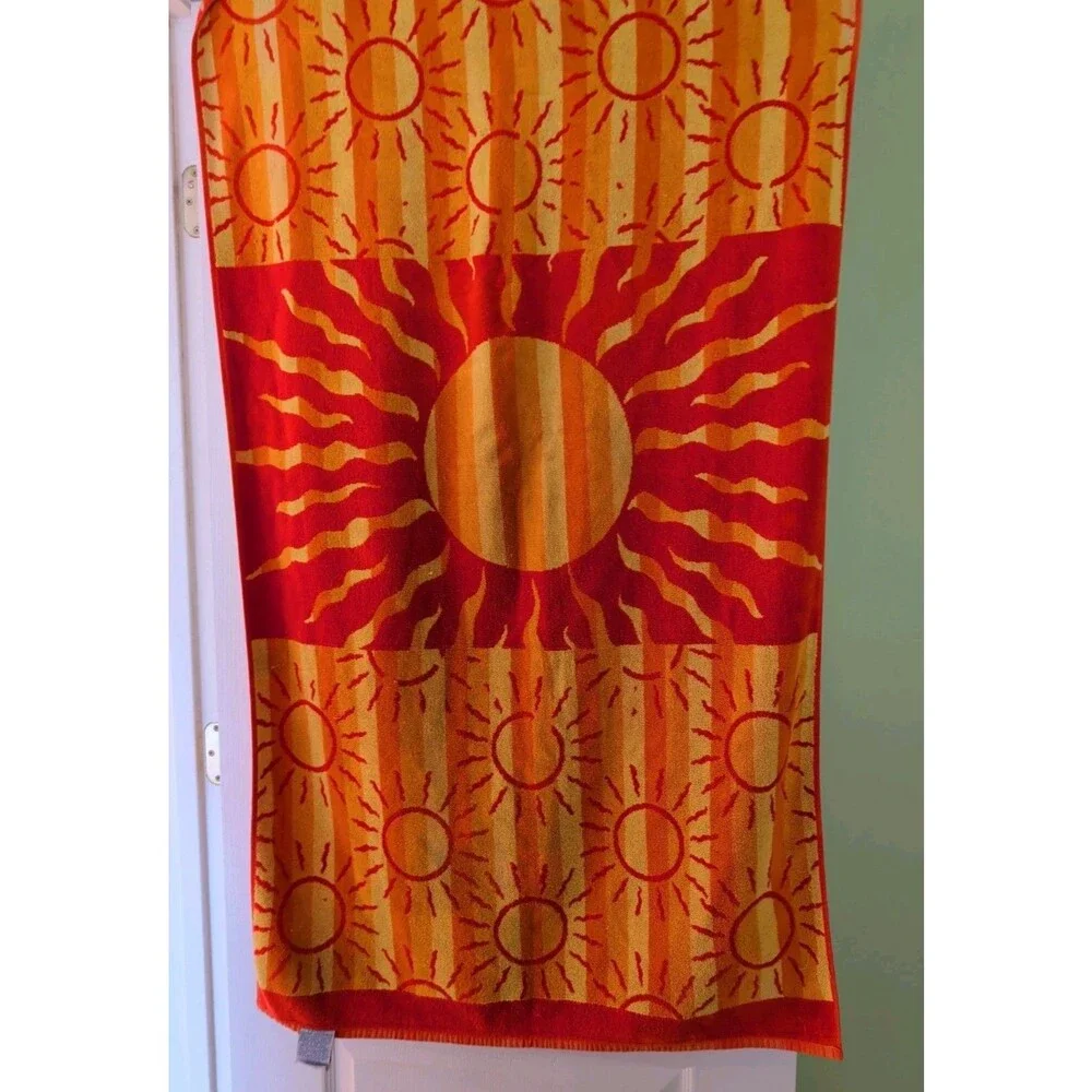 Vtg Palm Cove Beach Towel 100% Cotton Orange Bright Sunbursts Celestial 56